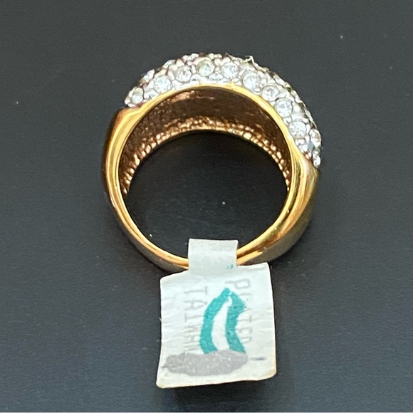 Vintage Blue Sapphire Rhinestone Gold-plated Statement Ring Size 6 - Picture 11 of 15